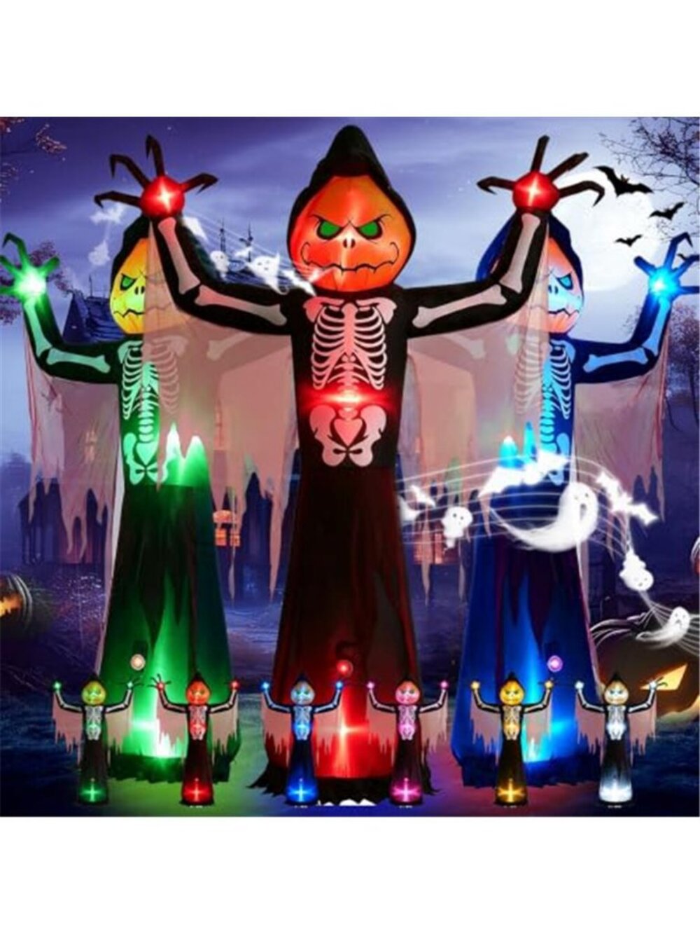 12FT Pumpkin Skeleton Reaper Halloween Inflatable Blow Up Décor